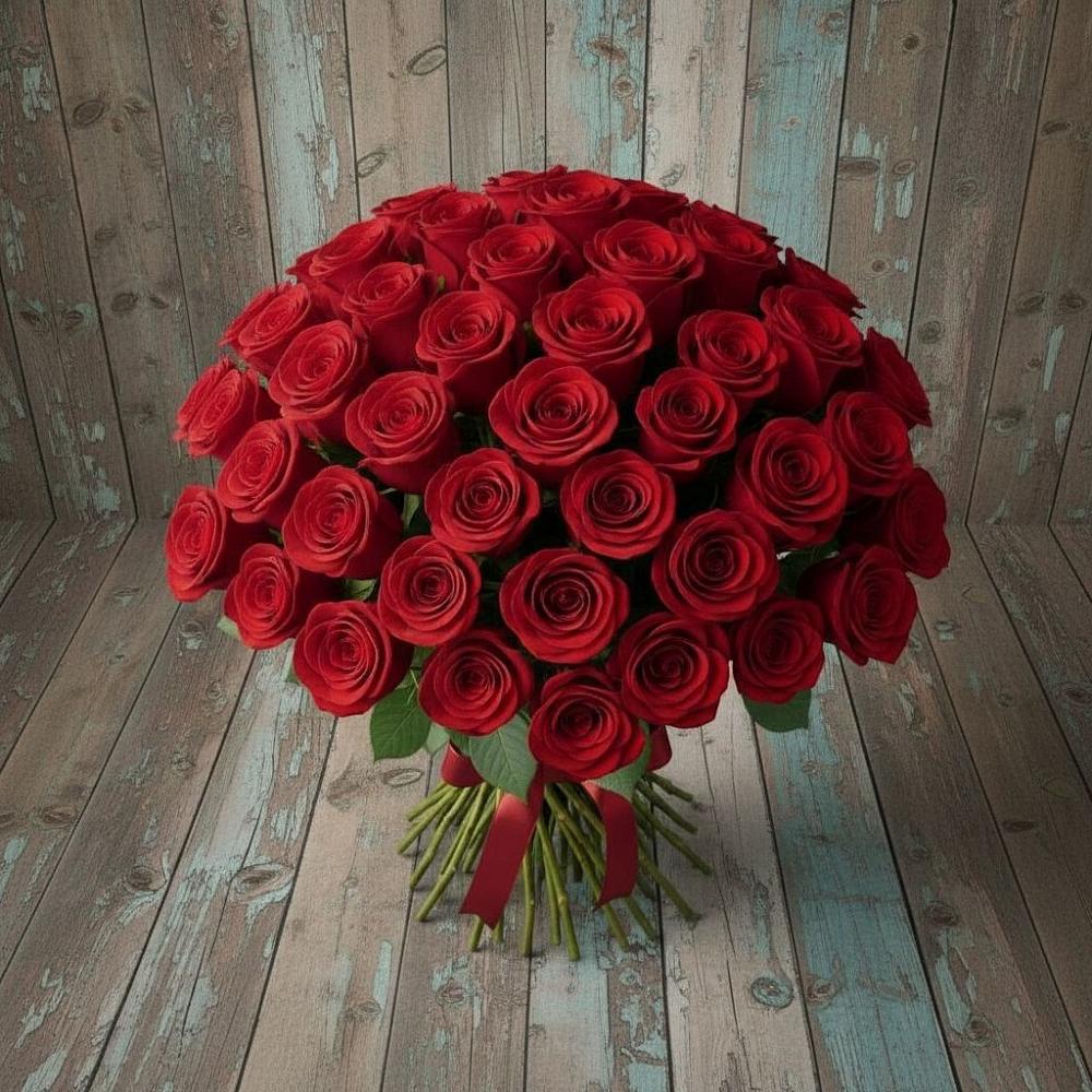 Букет 55 Красных роз Фридом в Вялки