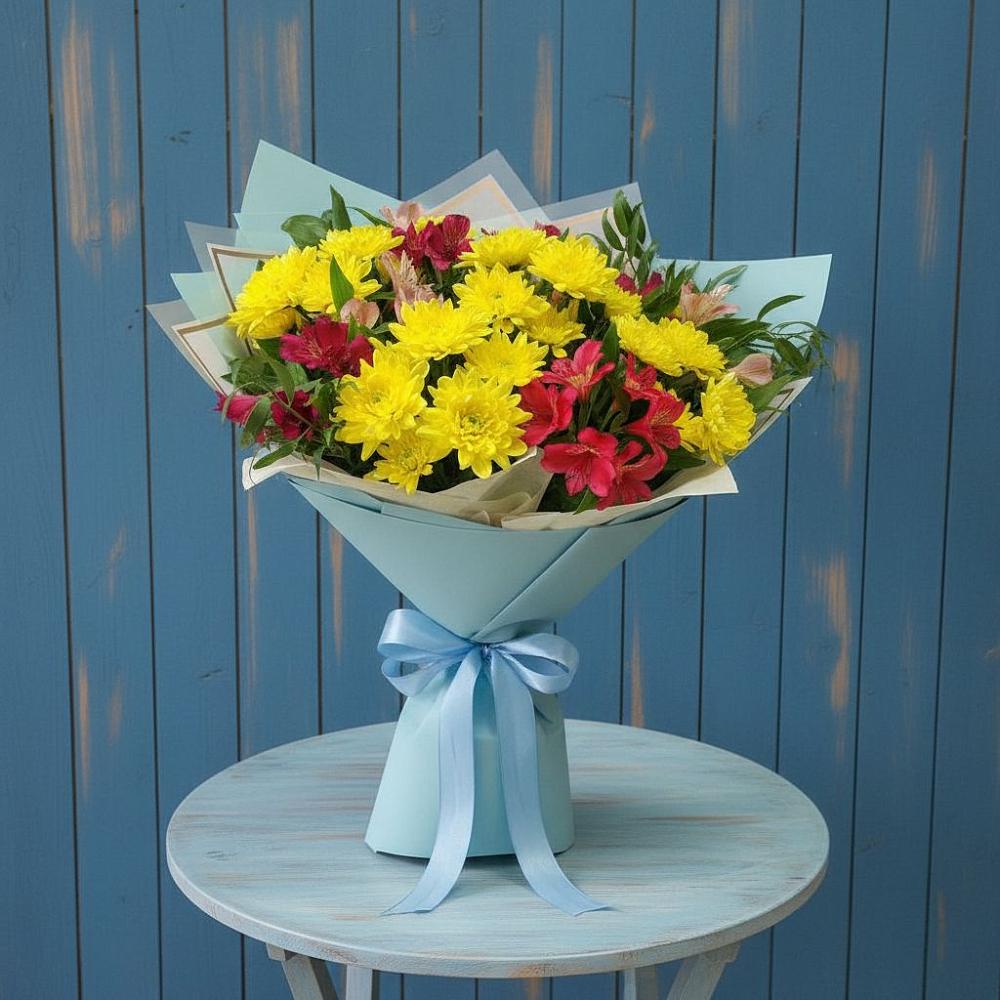 Букет цветов из: Альстромерии и Хризантемы в Вялки