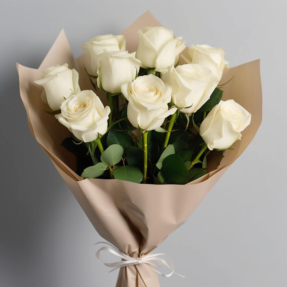 Букет 9 Белых роз Эдлесс Лав в Вялки