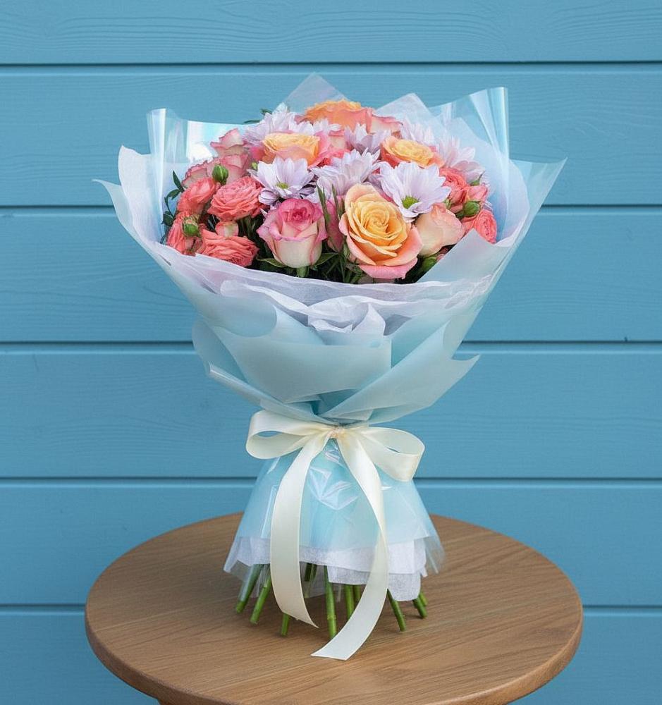 Букет цветов из: Хризантемы и Розы в Вялки