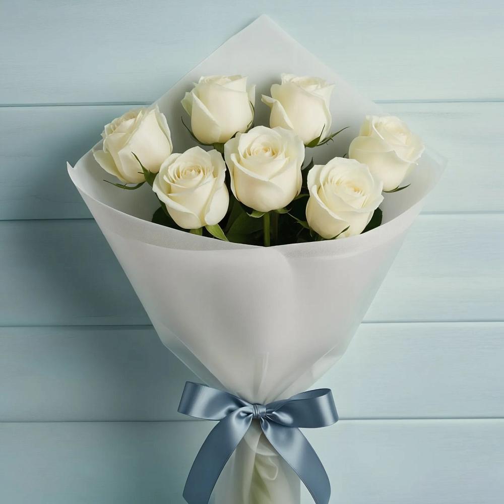 Букет 7 Белых роз Эдлесс Лав в Вялки